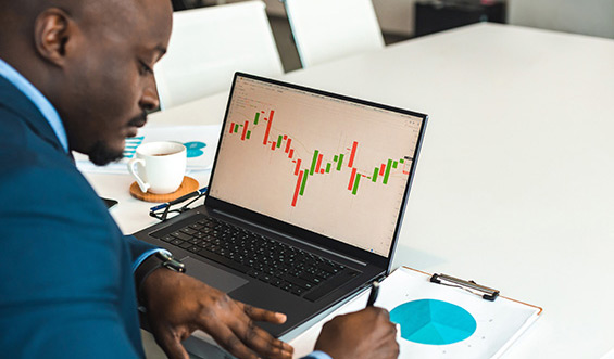 Man reviewing charts on computer