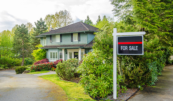 For sale sign placed near a house.