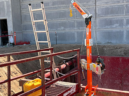 Trench with ladder positioned for egress